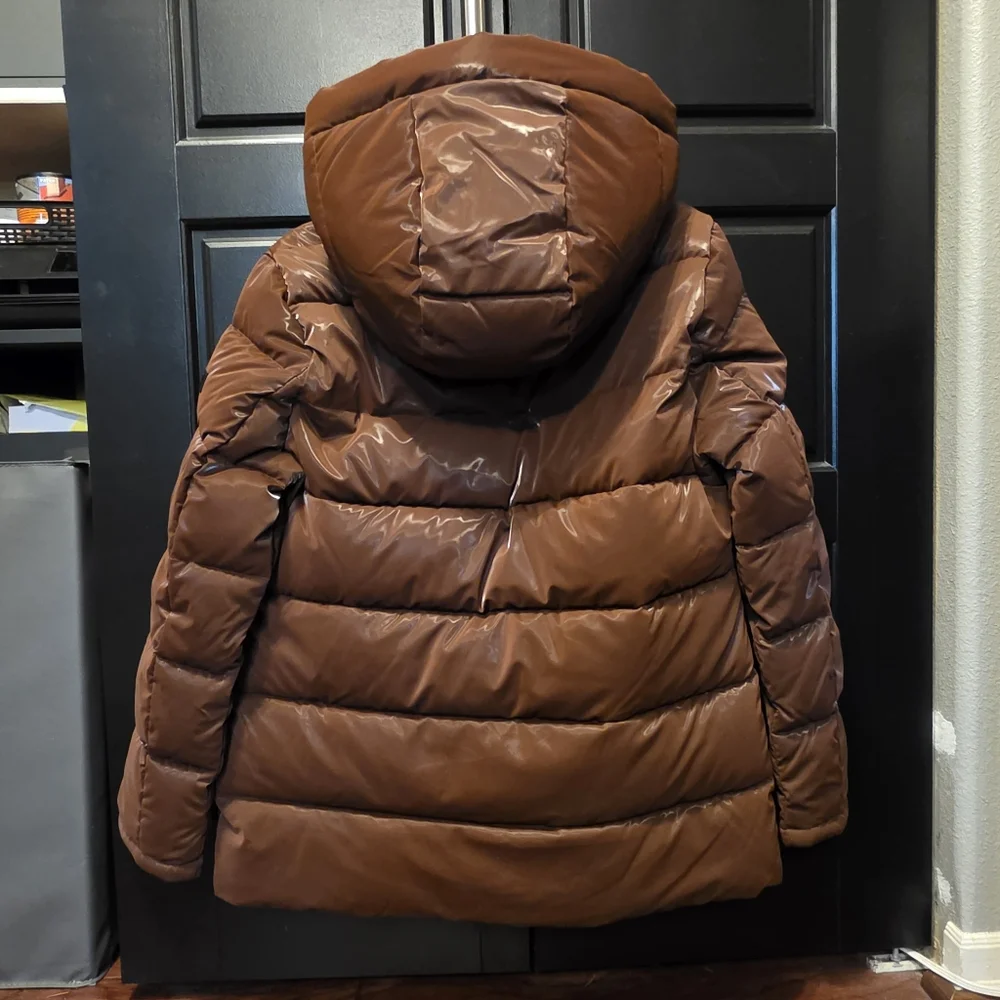 DKNY Quilted Puffer Snow Jacket in Brown Gloss with Faux Fur Hood - Picture 11 of 11